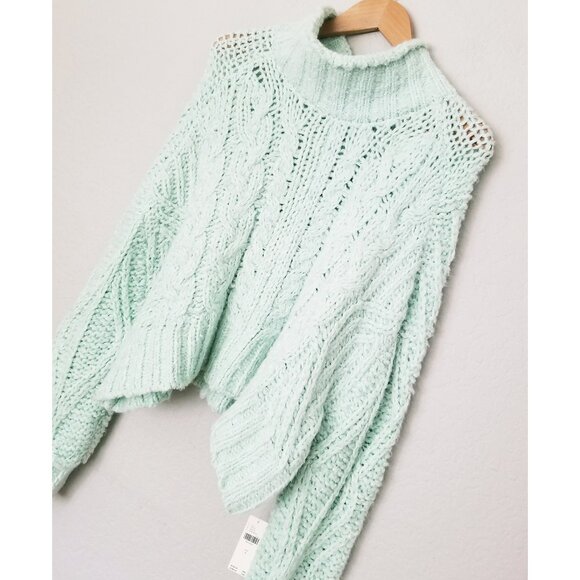 NEW By Anthropologie Fisherman Sweater Mint Size S Chunky Cable Knit Mock $168 - Picture 16 of 16